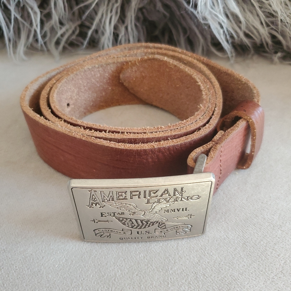 American Living Genuine Leather Men's Belt Size M  brown Eagle Metal Buckle - Picture 2 of 8
